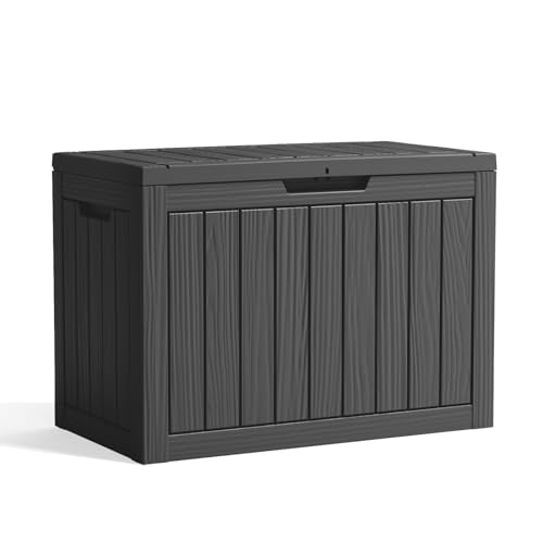 DRATO 50 Gallon Outdoor Storage Box Waterproof, Lockable Resin Deck Box - color: Black, size: 50 Gallon
