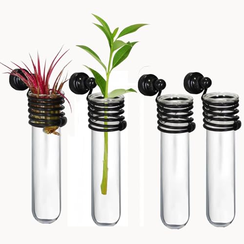 4Pcs Plant Propagation Station Mini Vase Magnets for Fridge Include 4Pcs Magnetic Wire Wound Spiral Tube and Glass Test Tubes Innovative Design