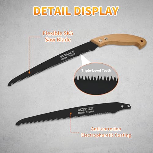 BOOSDEN 11" Pruning Saw, Japanese Hand Saw for Tree Trimming/Wood Cutting