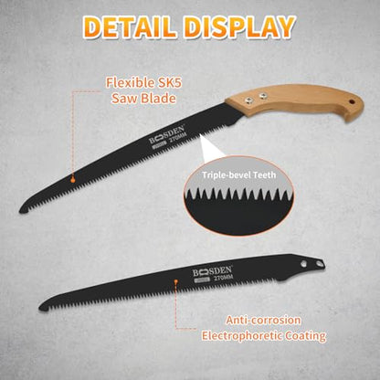 BOOSDEN 11" Pruning Saw, Japanese Hand Saw for Tree Trimming/Wood Cutting