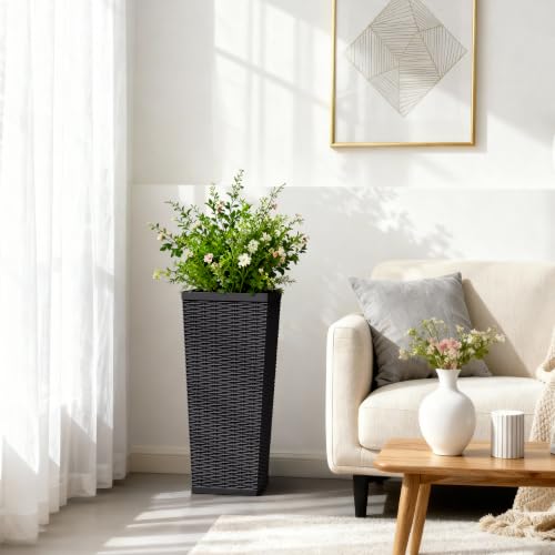 30 Inch Tall Plastic Planters(Set of 2) with Drainage Holes, Black - color: Black, size: 30 inch