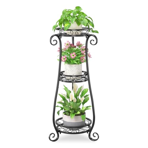 iDavosic.ly 3 Tier Tall Metal Plant Stand Outdoor Indoor, 34 Inch, Black - color: Glossy Black, size: 3 Tiers
