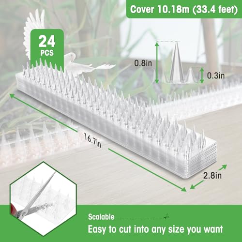 Zipcase 49.5 ft Transparent PVC Bird Spikes, Dual-Length Spikes, 36 Pack