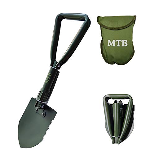 18.3 Inch Green Military Folding Camping Shovel,High Carbon Steel Entrenching Tool w/Wood Saw Edge and Tactical Carry Case - color: 18.3 IN Green