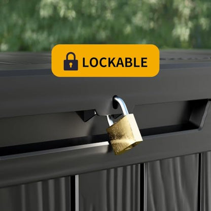 200 Gallon Waterproof Outdoor Storage Box, Lockable Deck Boxes With Handle, Indoor and outdoor Resin Storage Box for Garden Tools, Patio Cushions, Package Delivery, Black - size: 200 Gal