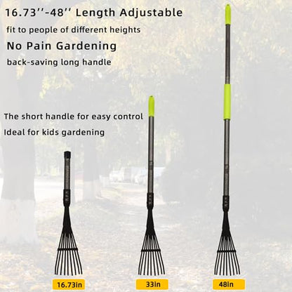 Garden Rake for Leaves, 48" Metal Leaf Rake with Soft Foam Grip
