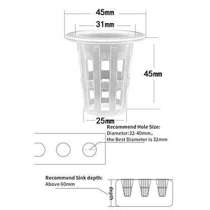 100 Pack 1.77" Garden Net Pots Cups, Slotted Mesh Pot Baskets, White - size: 1 inch（Round style）-100 Pack