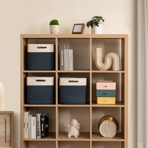 OIAHOMY Storage Cubes 11 Inch Storage Bins 3-Pack Square Baskets Blue - color: White & Blue