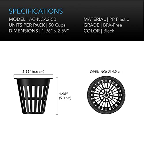 AC Infinity Net Cups 2-Inch, Heavy Duty Garden Slotted Net Pots - size: 2"