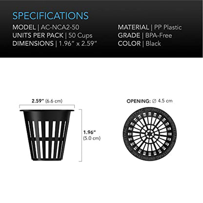 AC Infinity Net Cups 2-Inch, Heavy Duty Garden Slotted Net Pots - size: 2"