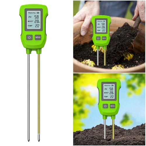 Digital Soil Tester, Multifunctional High Accuracy Soil Fertility PH Temperature Sunlight Moisture Light Meter, Soil Humidity Detector(Green)