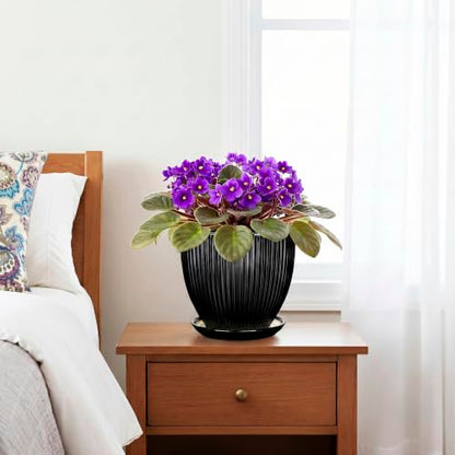6 Inch Ceramic Planter, Indoor Plant Pots with Saucer, Black - color: Black, size: 6 Inch