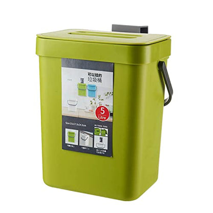 Small Trash Can with Lid Mini Kitchen Hanging Trash Can Tightly Sealed Odor Free, Small Countertop Compost Bin for Scraps from Daily Cooking, Mountable Trash Bin for Kitchen Counter,5L/1.3 Gal - color: green