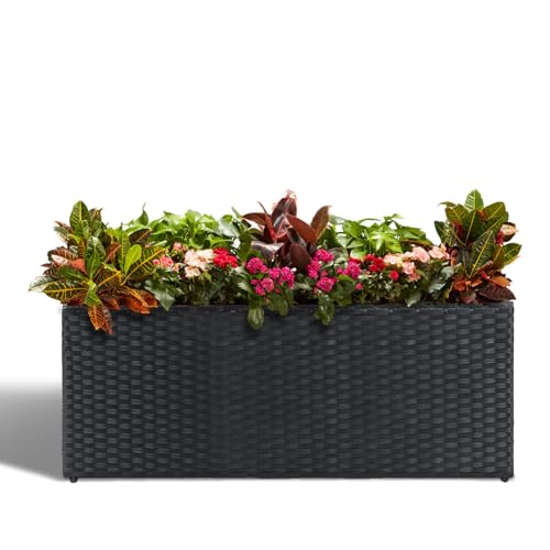 LEWIS&WAYNE Large Rectangular Block Planter Box Handmade Wicker Tall Planters for Outdoor Plants with Removable Liners Modern Planter for Indoor Outdoor Patio Deck - Black, 36''x12''x16'' - color: Black