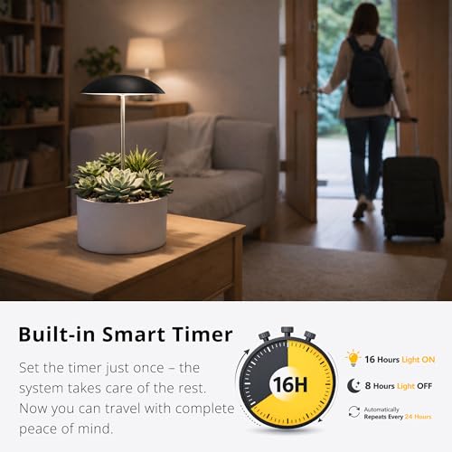Smart LED Grow Light for Indoor Plants, Programmable Timer and Dim - color: Black
