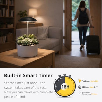 Smart LED Grow Light for Indoor Plants, Programmable Timer and Dim - color: Black