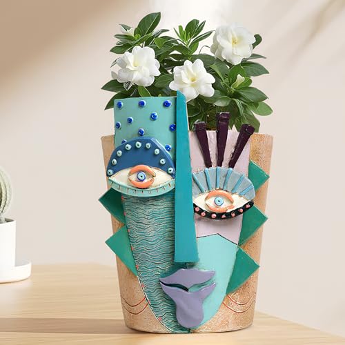 Mrlikale Abstract Face Planter Pots, Unique Head Planter with Drainage Hole - color: Abstract Face 2, size: Large