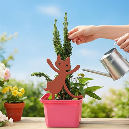 Metal Garden Decor Dancing Cat Plant Stake for Flower Pots, Steel