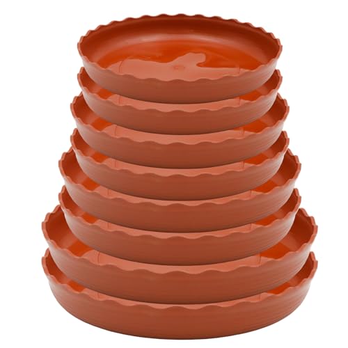 8 Pack Wave Plant Saucer 4-5-6-8in, Terracotta Plastic Tray for Pots - color: Terracotta, size: 4",5",6",8"