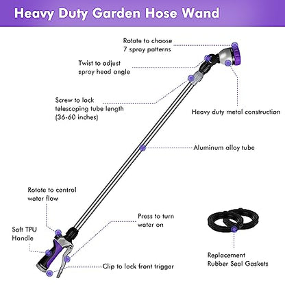 RESTMO Long Telescopic Watering Wand for Garden Hose, 36”-60” Garden Wand - color: Purple