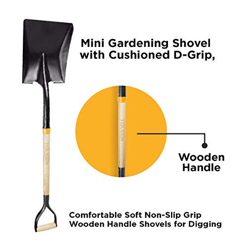 Garden Shovels for Digging, Spade Shovel, Garden Shovel for Planting, D Grip Steel Shovel, Flat Shovel Wooden Handle, Carbon Steel, Square Shovel, Head is 9.25″ Wide x 11.5 deep, Overall Length 42''