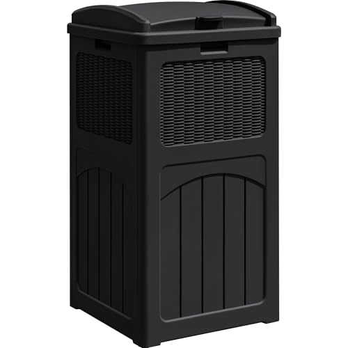 Greesum 33 Package Delivery Box for Outside, Waterproof Resin Garbage Bin with Lid for Hideaway, Deck, Patio, Black - color: Black, style: 1 Pack