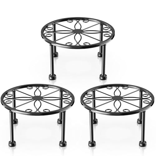 Garden Gifts Plant Lovers Gifts 3 Packs Black Metal Plant Stand with Anti-Slip Base Rustproof Heavy Duty Decorative Round Flower Stand Display Shelf for Indoor/Outdoor - color: 3 Pack Matte Black