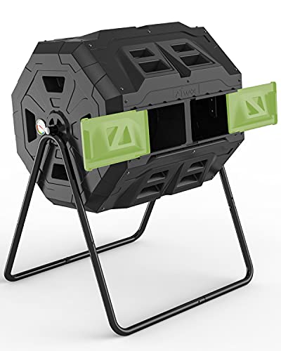 2021 Upgraded Tumbling Composter with Compost Thermometer - Dual Chamber Garden Compost Bin(43 Gal, Green) - color: Green