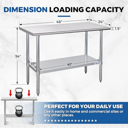 Profeeshaw Stainless Steel Prep Table 24''x48'' NSF Commercial Workbench - color: No Backsplash, size: 24''x48''
