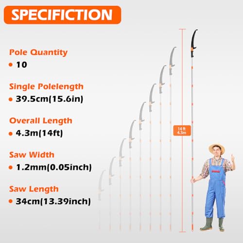 Grefinity Manual Pole Saw, 14 Ft Pole Saws for Tree Trimming - size: 14Ft