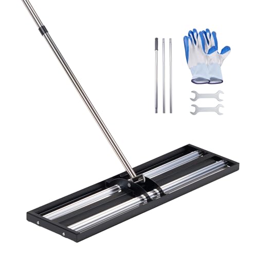 VEVOR Updated Lawn Leveling Rake with Roller, 36" x 10" Stainless Steel Lawn Leveler with 83.9" Adjustable Handle, Heavy Duty Yard Leveling Rake, Effort Saving Lawn Leveling Tool for Yard Golf Court - size: 36x10x84in (with Roller)