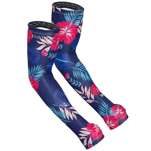 Evridwear Gardening Sleeves,UV Protection Cooling Arm Sleeve Women Men - color: Navy Tropical, size: Small-Medium