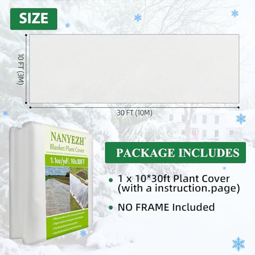 NANYEZH Plant Covers Freeze Protection, 10Ft x 30Ft Frost Blankets for Outdoor Plants, 1.1oz/yd² Garden Floating Row Fabric Cover, Raised Garden Bed Cover for Winter Vegetables, Pest, Sun Protection - size: 10FT x 30FT, 1.1oz