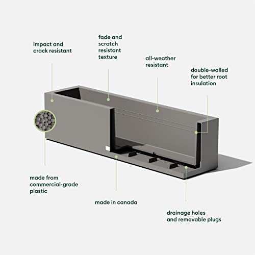 Veradek Block Series Trough Planter - Rectangular Outdoor Window Box - color: Gray
