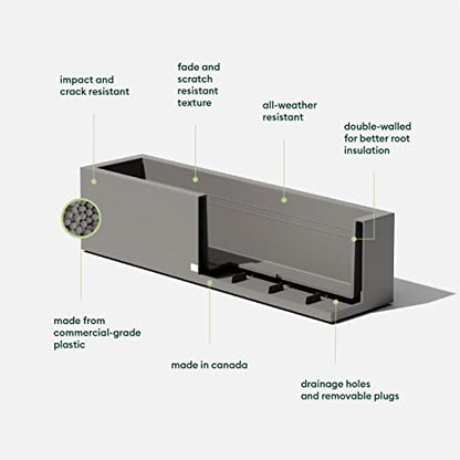 Veradek Block Series Trough Planter - Rectangular Outdoor Window Box - color: Gray
