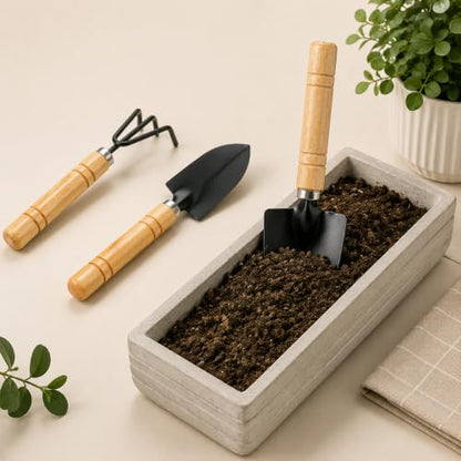 3 Pcs Mini Garden Tools Set, Small Gardening Hand Tools with Wooden Handles, Mini Rake, Trowel and Shovel for Succulents, Bonsai, Flower Pots, Indoor Plants and Seedlings