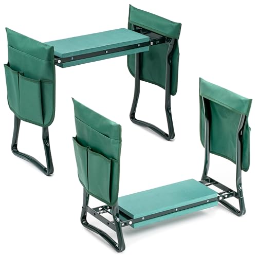 HealSmart Folding Camping Kneeler Chair, Heavy Duty Widened Gardening Bench with Thick Kneeling Pad and 2 Large Tool Bags with Pockets, Portable Stool Gifts for Seniors and Gardeners, Mother's Day