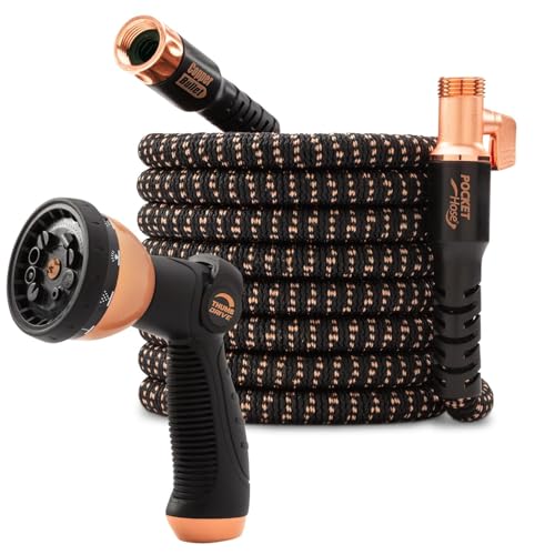 Pocket Hose 75 FT Copper Bullet Expandable Garden Hose w/10 Pattern Thumb Spray Nozzle AS SEEN ON TV 650psi 3/4 in Patented Lead-Free Ultra-Lightweight Solid Copper Anodized Aluminum - size: 75 Ft