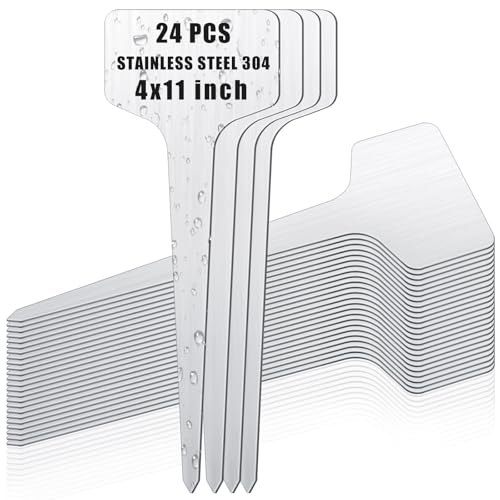 Hicarer 24 Pcs Metal Plant Labels, Stainless Steel 11" x 4" Garden Markers - size: 11 x 4 Inch