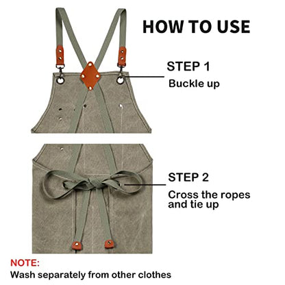 ZOMAO Cotton Canvas Cross Back Apron for Men and Women,Chef Apron With Adjustable Strap and Large Pockets,Kitchen Cooking Baking Bib Heavy Duty Work Apron - color: Grey Green