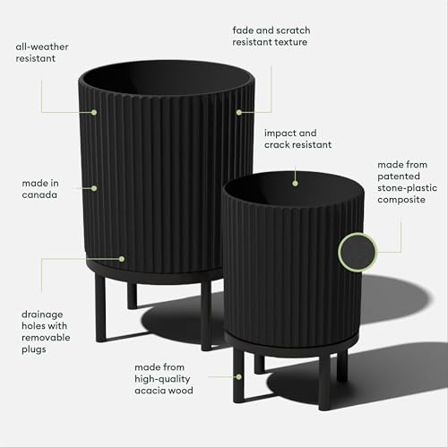 Veradek Demi Series Raised Duo Planters - Set of 2 Planters with Stands - color: Black/Black, size: Bundle