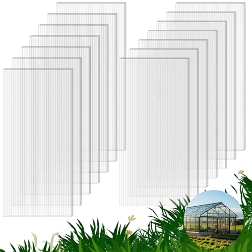 14 Pack Polycarbonate Greenhouse Panels, 4' x 2' x 0.24" Twin-Wall Panels - size: 14 PCS 4' x 2' x 0.24"