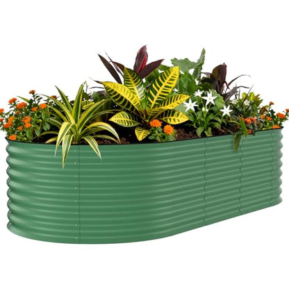 Garvee 8x4x1.5ft Galvanized Raised Garden Bed, Oval Metal Planter Box - color: Green-Oval, size: 8x4x1.5ft