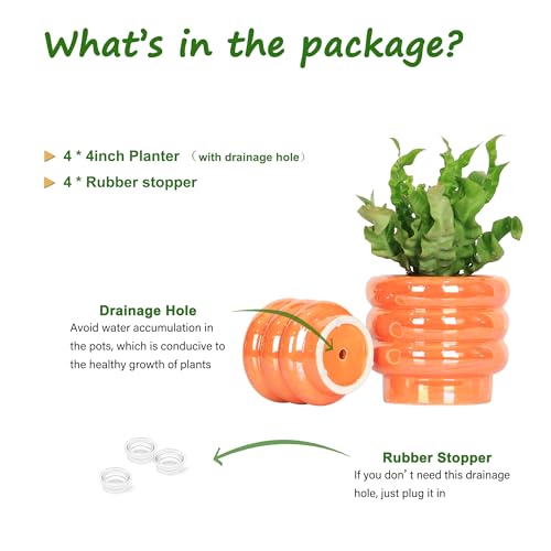 4 Inch Ceramic Succulent Pots, Small Plant Pots with Drainage - color: Orange, size: 4 Inch (Set of 4)