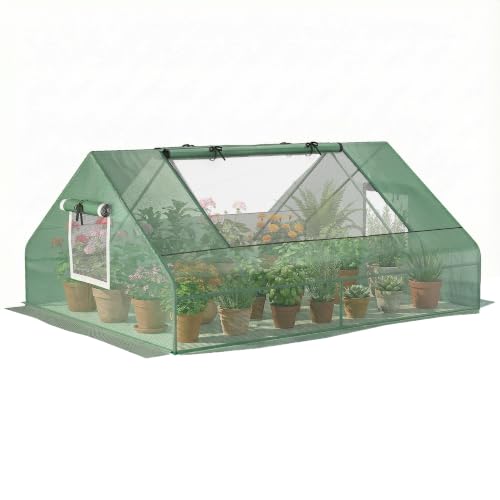 Outsunny 71" x 55" x 32" Mini Greenhouse Outdoor with Zipper Windows Green