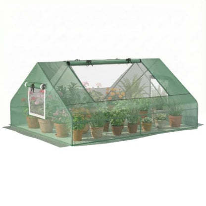 Outsunny 71" x 55" x 32" Mini Greenhouse Outdoor with Zipper Windows Green