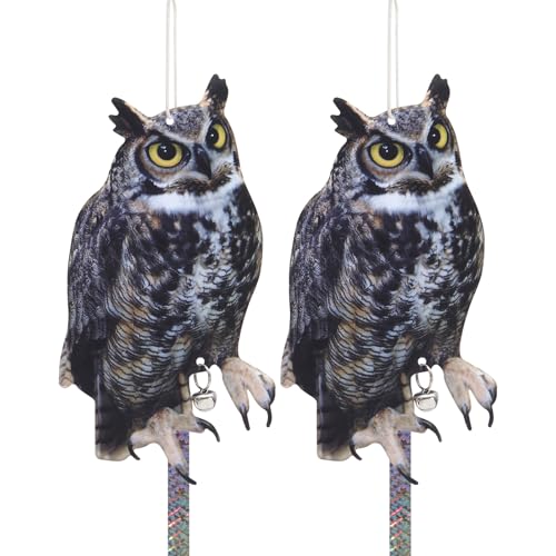 Owls Scarers for Garden, 2Pack Fake Owls to Frighten Animals, Owl Reflective Devices Double Sided Owl Reflectors for Garden Patio Windows - color: 2 Black-feathered Owl
