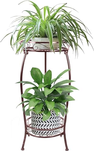 MOCORY Plant Stand Indoor Outdoor,2 Tier 27.1" Tall Metal Plant Shelf,Brown - color: Brown