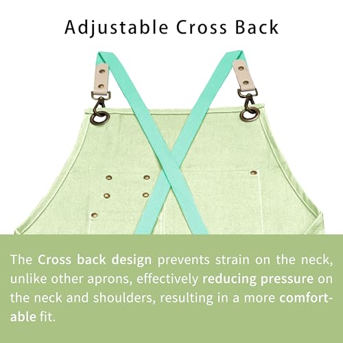 Dulabi Apron, Adjustable Chef Apron for Women and Men with Large Pockets, Cooking Kitchen Apron with Back Straps - color: Light Green