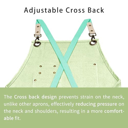 Dulabi Apron, Adjustable Chef Apron for Women and Men with Large Pockets, Cooking Kitchen Apron with Back Straps - color: Light Green